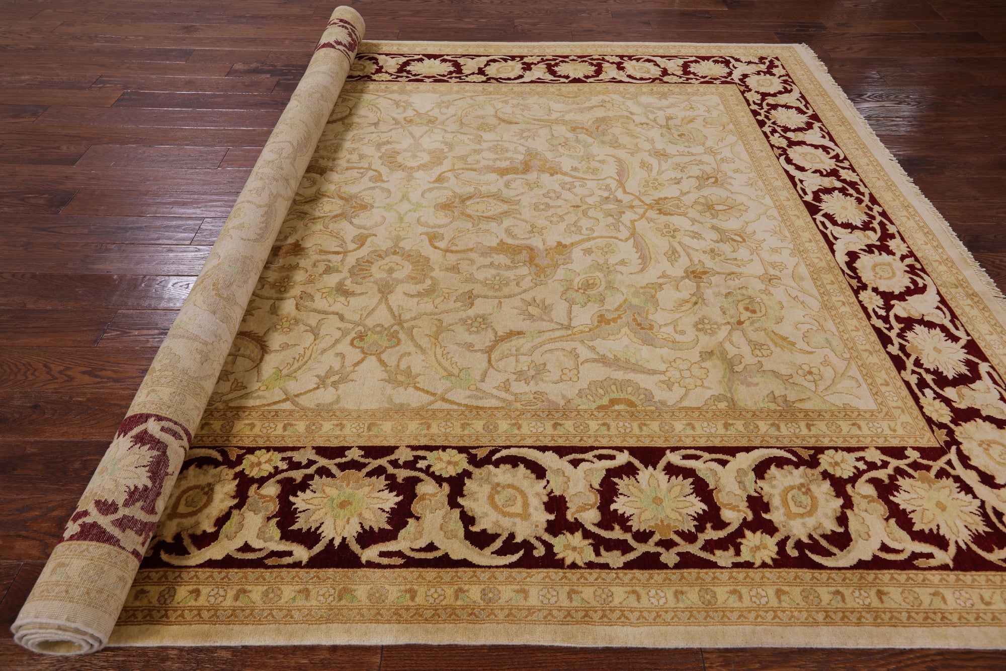 Ivory Chobi Peshawar Handmade Wool Area Rug - 8' 0" X 10' 2" - Golden Nile