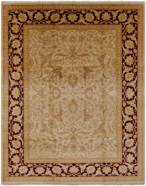 Ivory Chobi Peshawar Handmade Wool Area Rug - 8' 0" X 10' 2" - Golden Nile