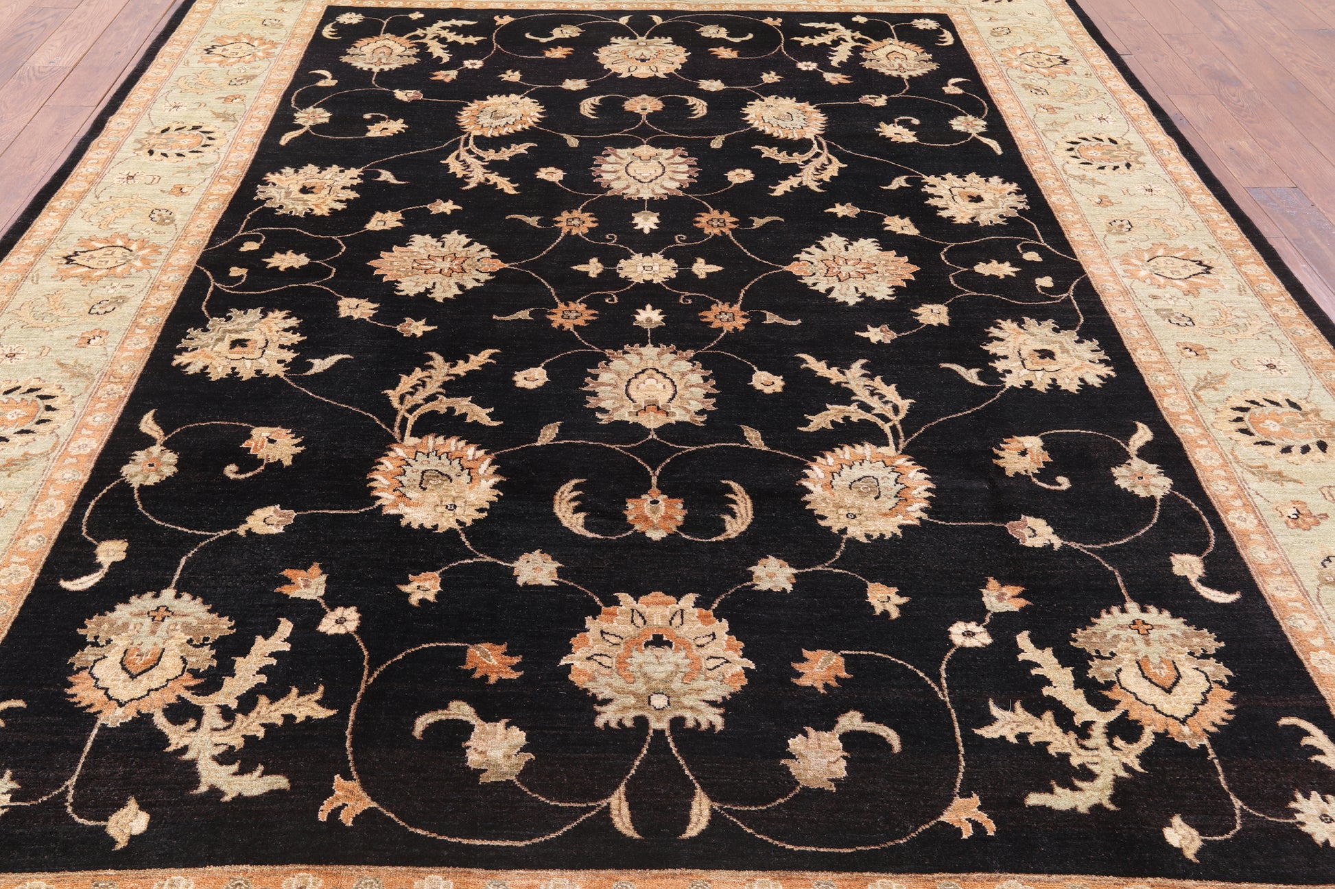 Black Peshawar Handmade Wool Rug - 9' 1" X 12' 6" - Golden Nile