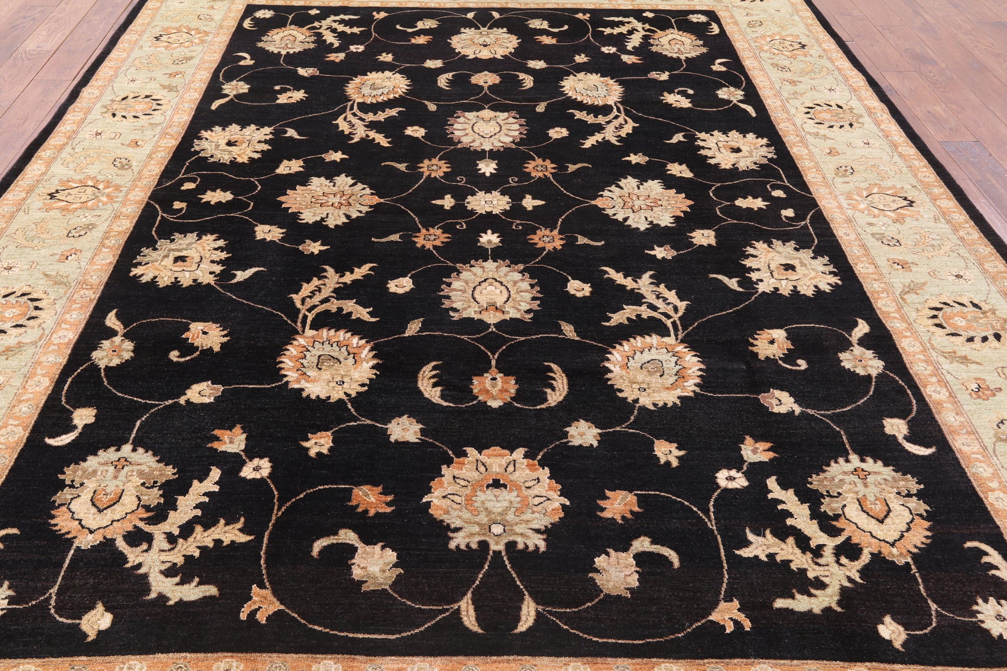 Black Peshawar Handmade Wool Rug - 9' 1" X 12' 6" - Golden Nile
