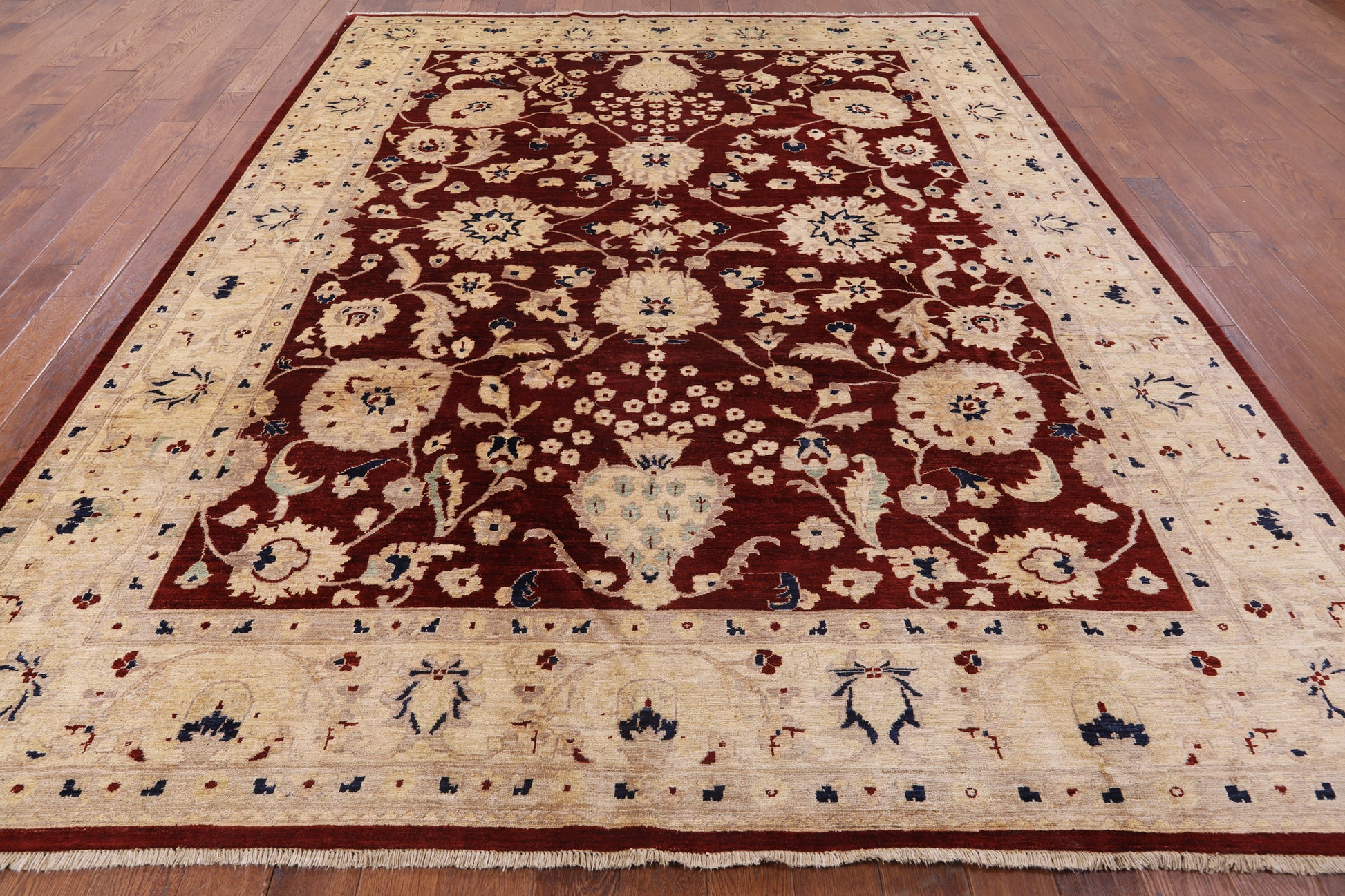 Red Peshawar Handmade Wool Rug - 9' 2" X 11' 6" - Golden Nile