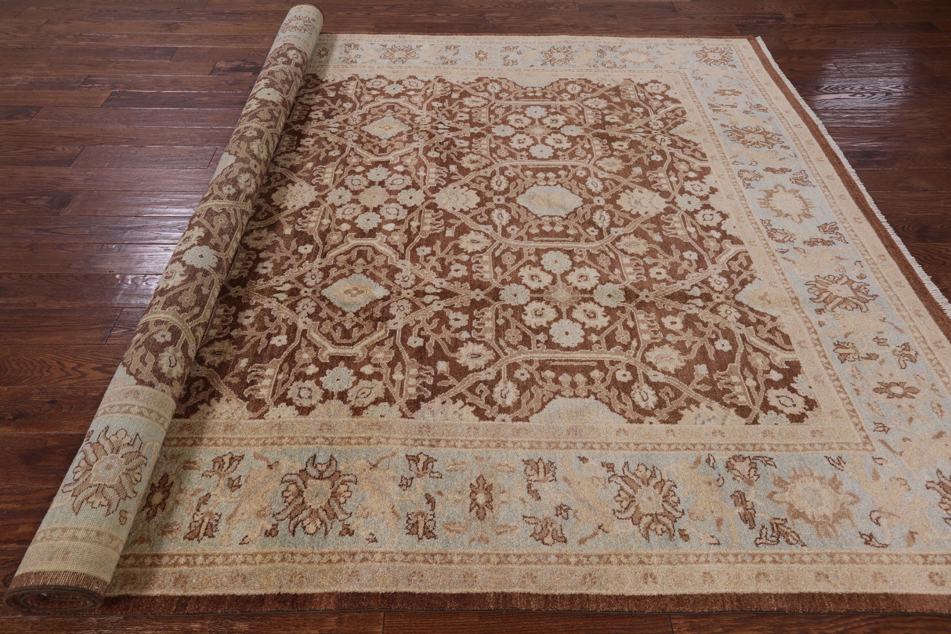 Brown Peshawar Handmade Wool Area Rug - 8' 1" X 10' 1" - Golden Nile