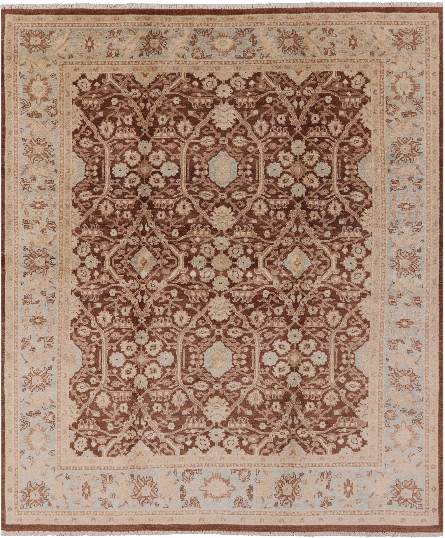 Brown Peshawar Handmade Wool Area Rug - 8' 1" X 10' 1" - Golden Nile
