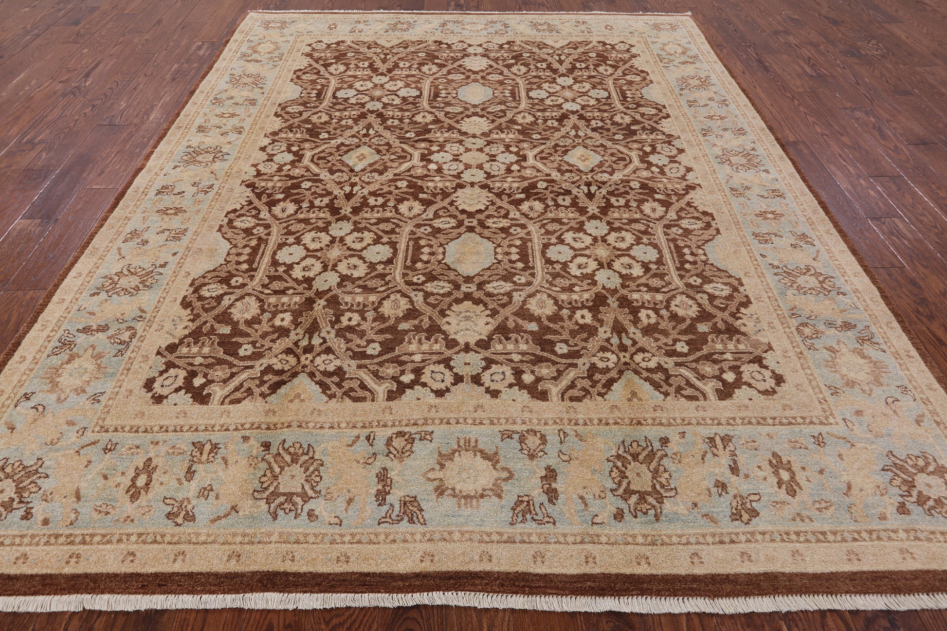 Brown Peshawar Handmade Wool Area Rug - 8' 1" X 10' 1" - Golden Nile