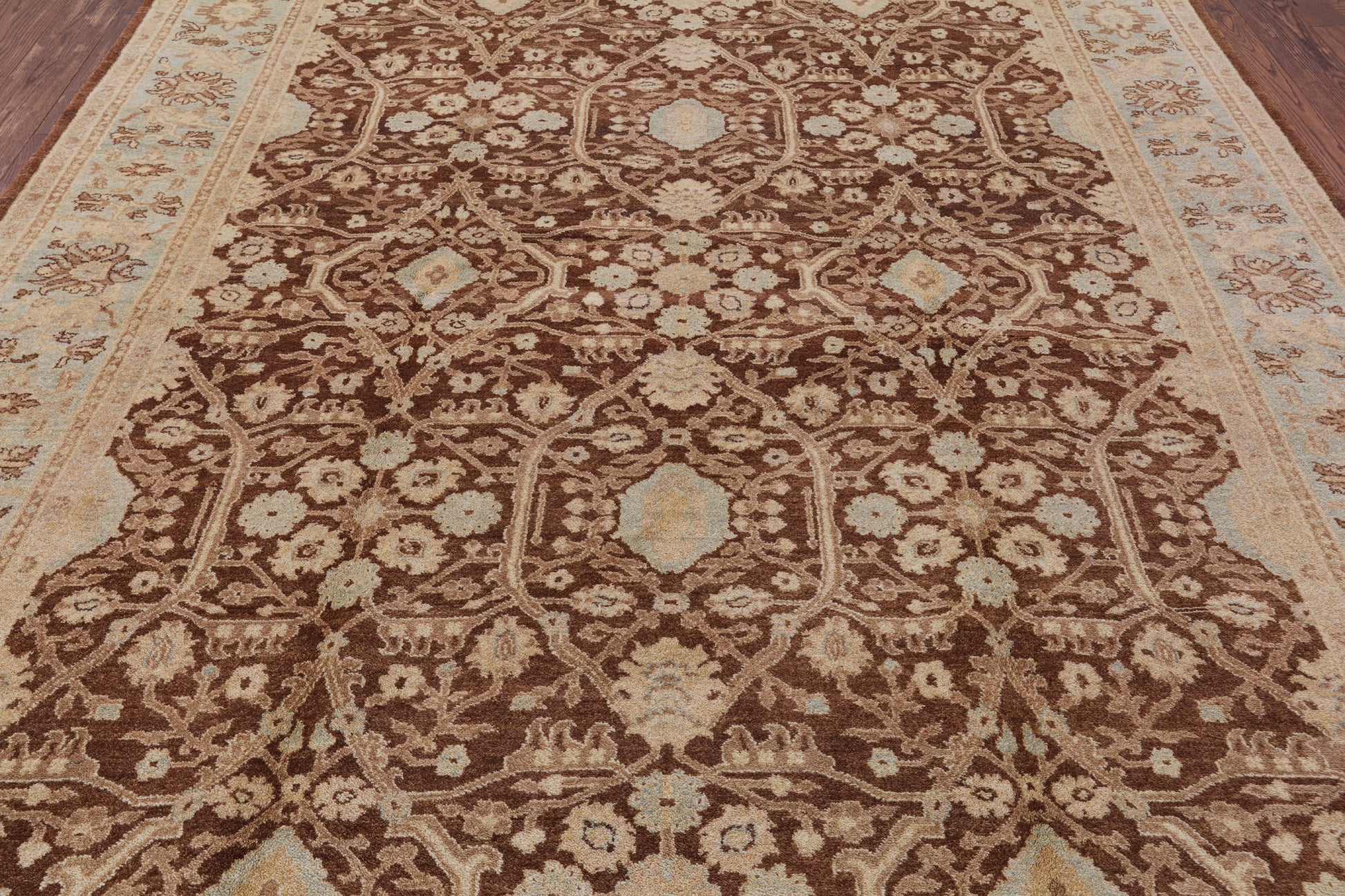 Brown Peshawar Handmade Wool Area Rug - 8' 1" X 10' 1" - Golden Nile