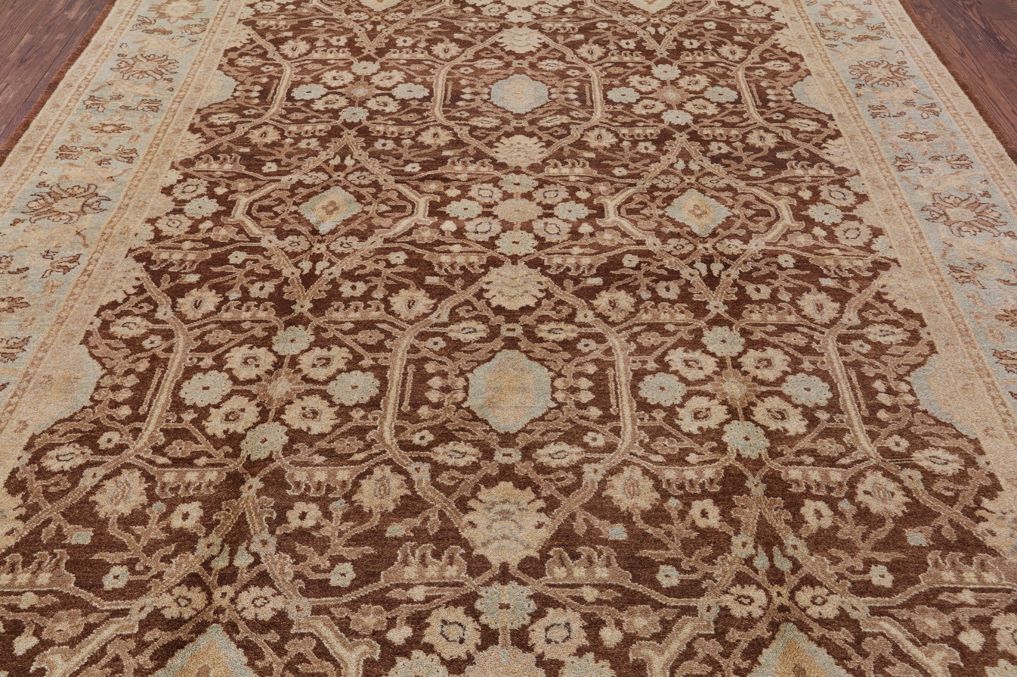Brown Peshawar Handmade Wool Area Rug - 8' 1" X 10' 1" - Golden Nile