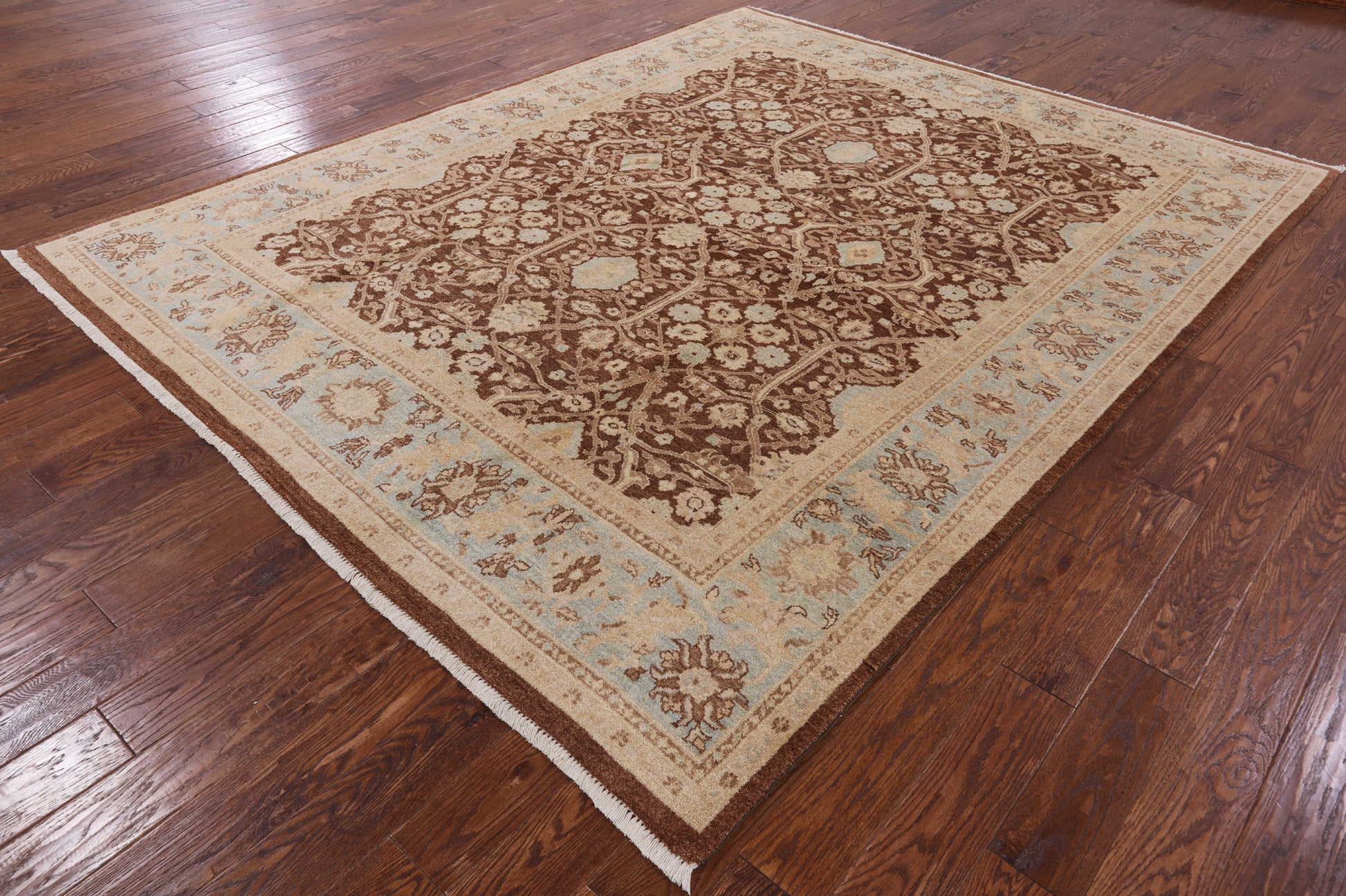 Brown Peshawar Handmade Wool Area Rug - 8' 1" X 10' 1" - Golden Nile