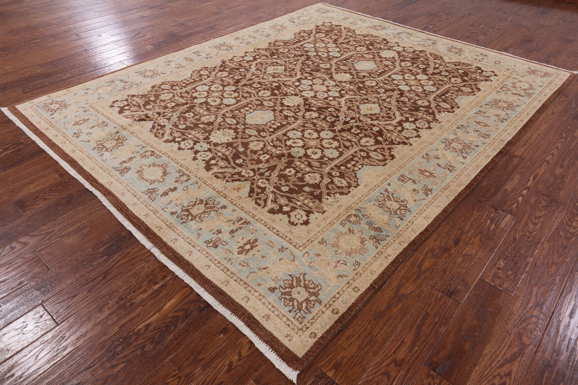 Brown Peshawar Handmade Wool Area Rug - 8' 1" X 10' 1" - Golden Nile