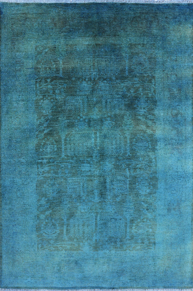 6 X 9 Blue Peshawar Overdyed Handmade Area Rug - Golden Nile