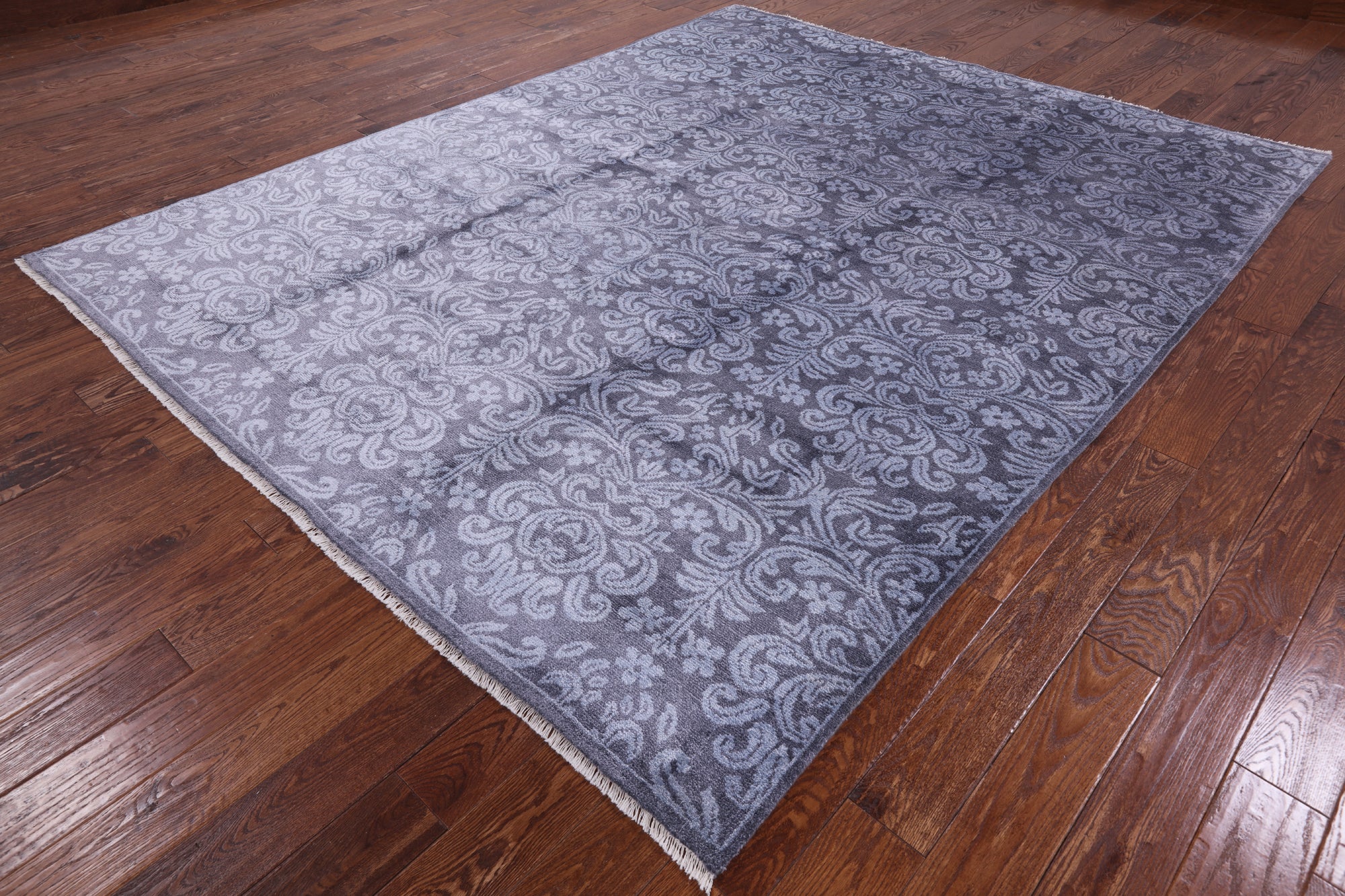 Grey Persian 100% Silk Handmade Rug - 7' 11" X 9' 11'' - Golden Nile