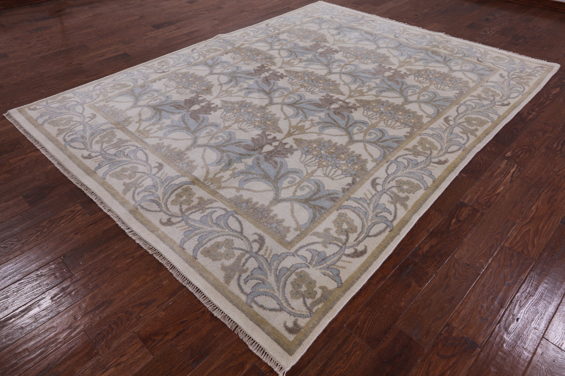 Ivory William Morris Handmade Wool Rug - 7' 7" X 10' 0" - Golden Nile