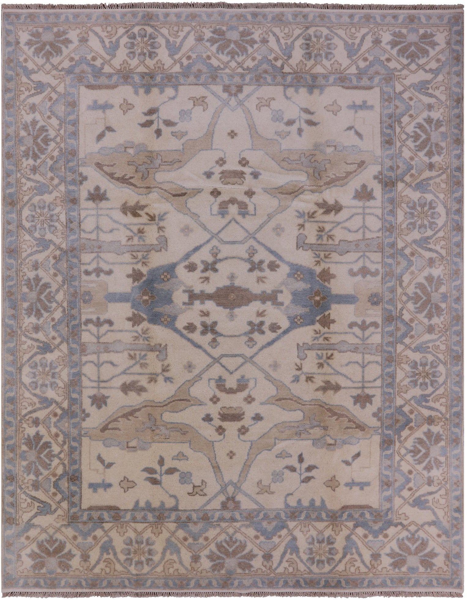 Ivory Handmade Turkish Oushak Wool Rug - 8' 0" X 10' 0" - Golden Nile