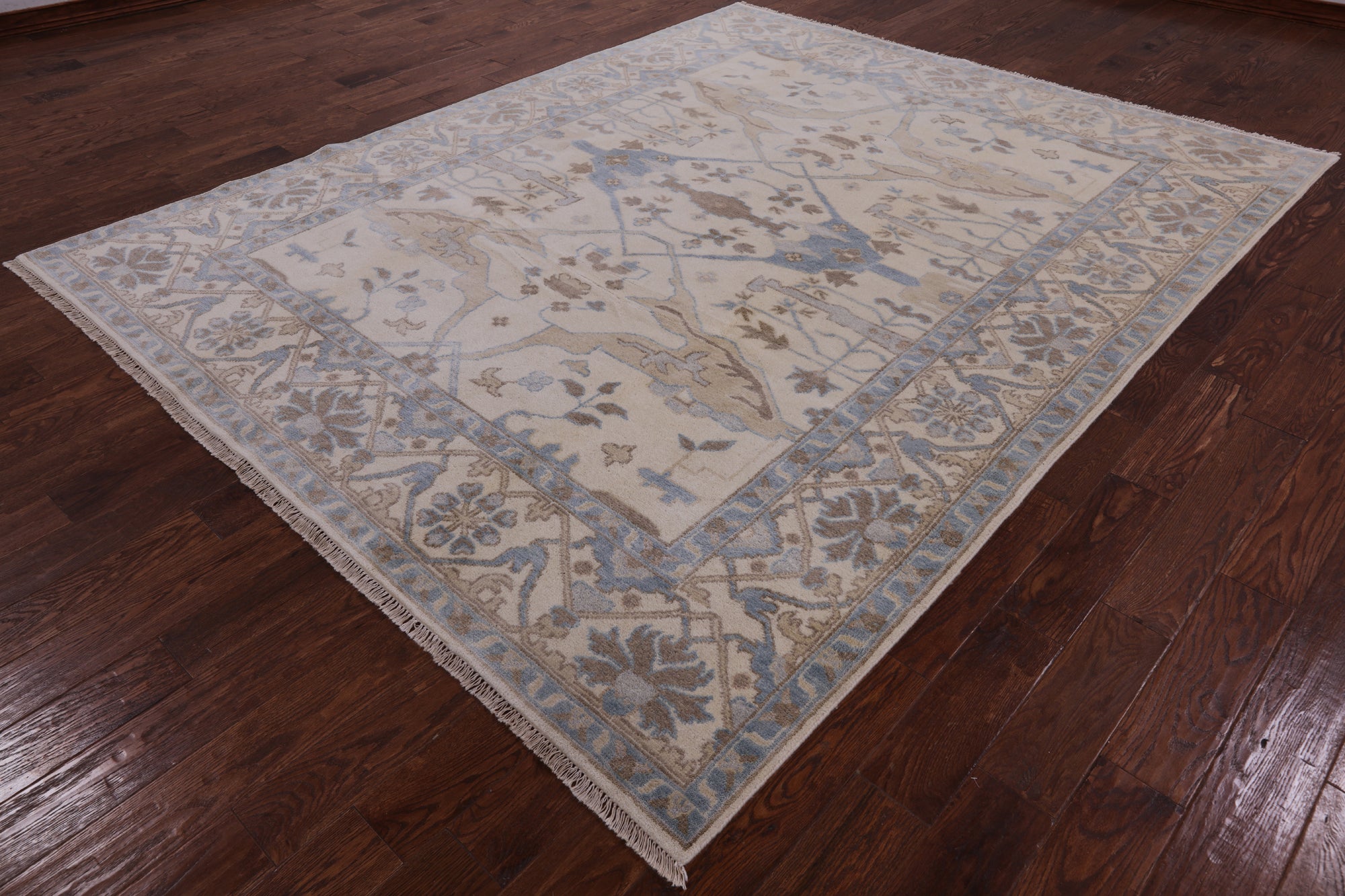 Ivory Handmade Turkish Oushak Wool Rug - 8' 0" X 10' 0" - Golden Nile