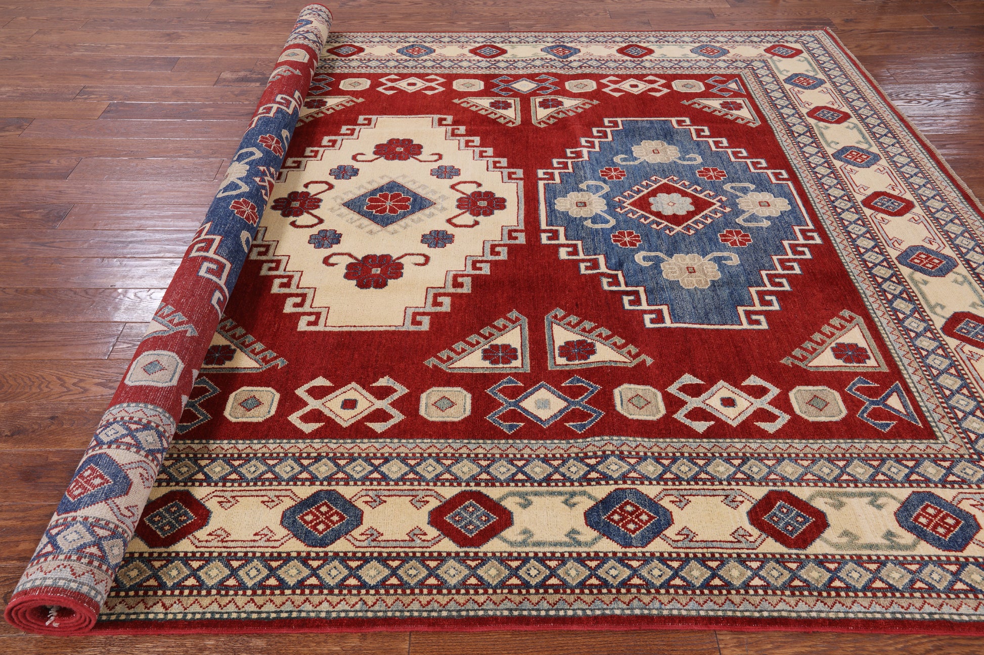 Red Kazak Hand Knotted Rug - 8' 5" X 11' 4" - Golden Nile