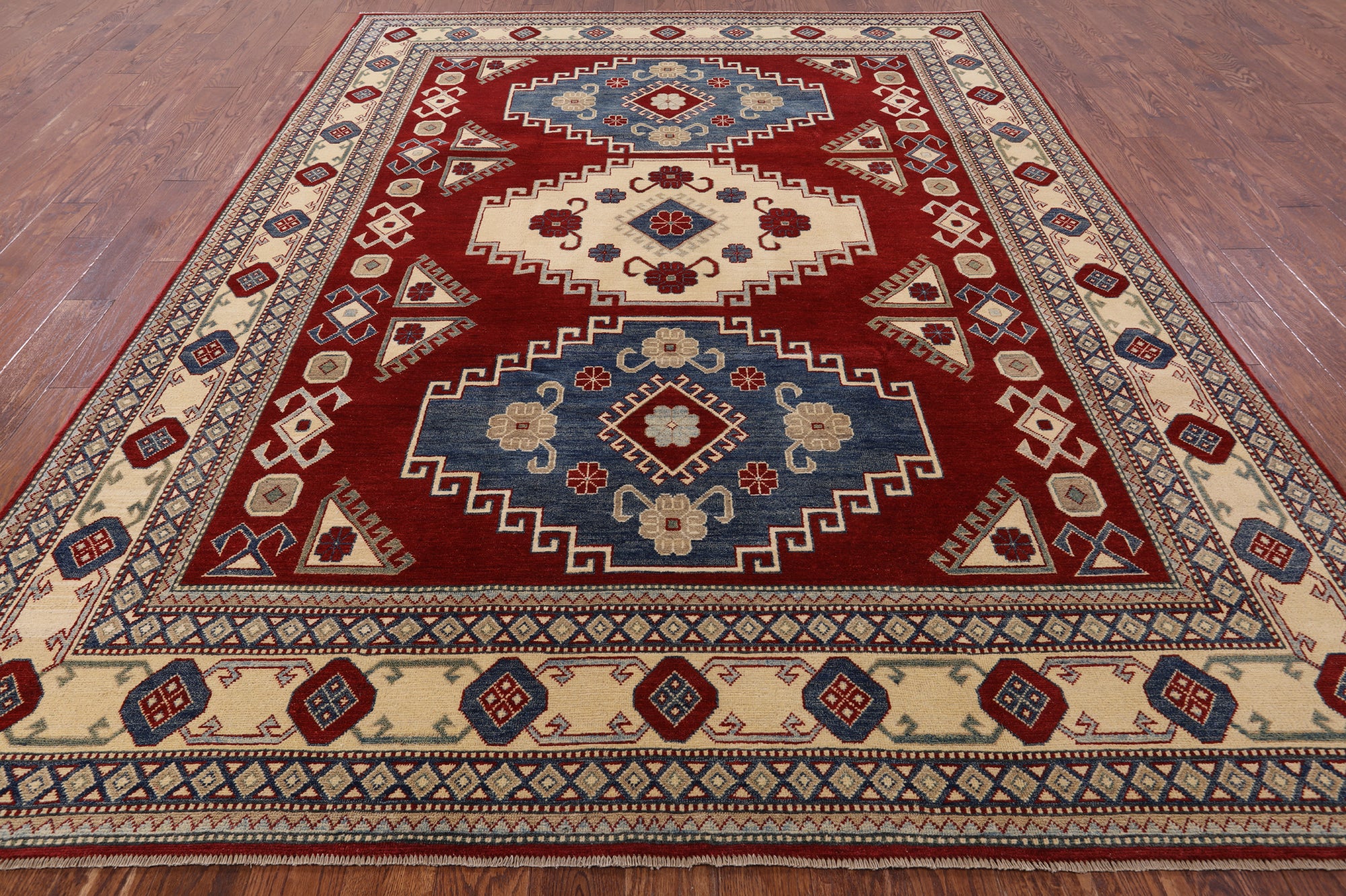 Red Kazak Hand Knotted Rug - 8' 5" X 11' 4" - Golden Nile