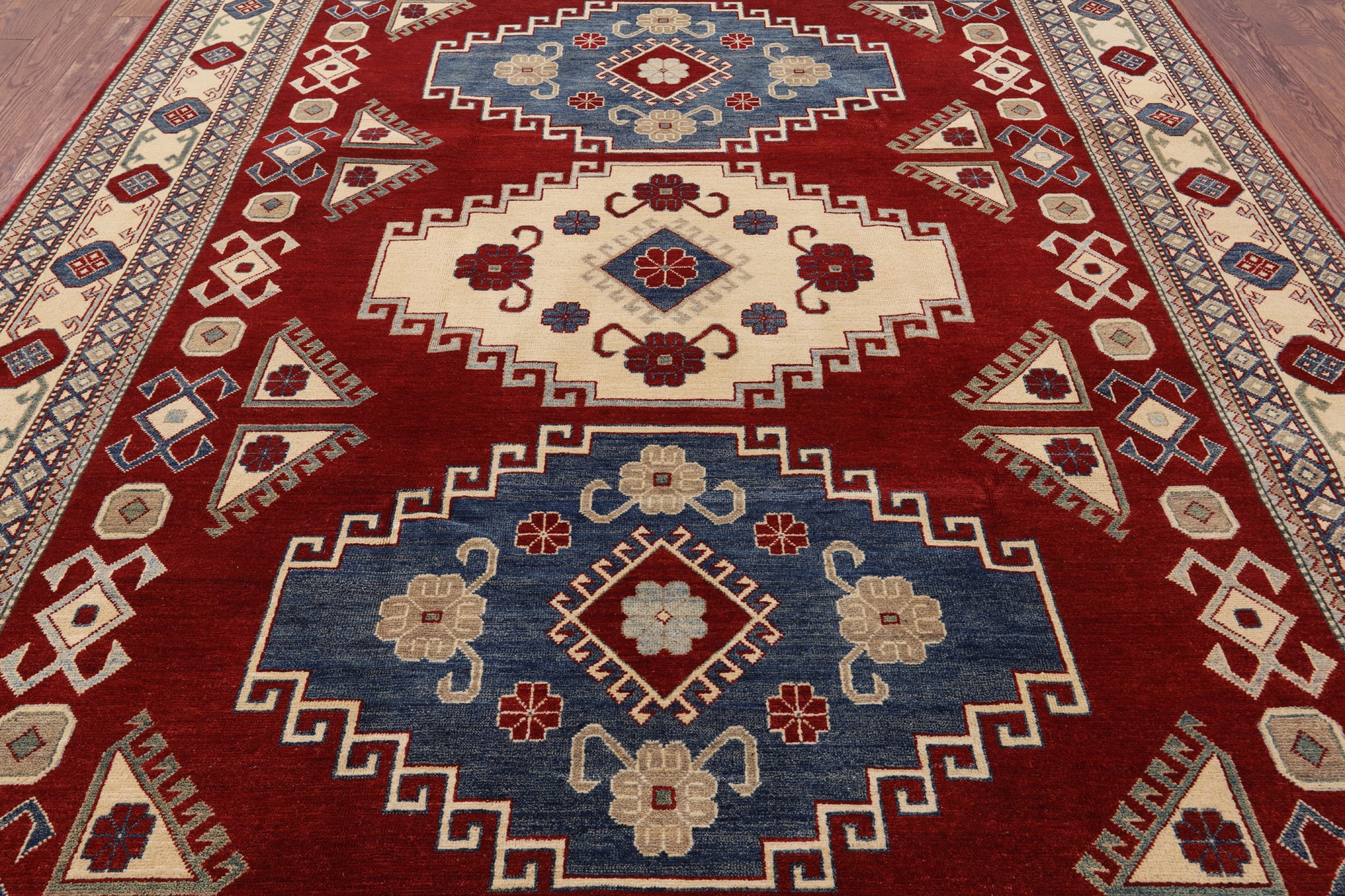 Red Kazak Hand Knotted Rug - 8' 5" X 11' 4" - Golden Nile