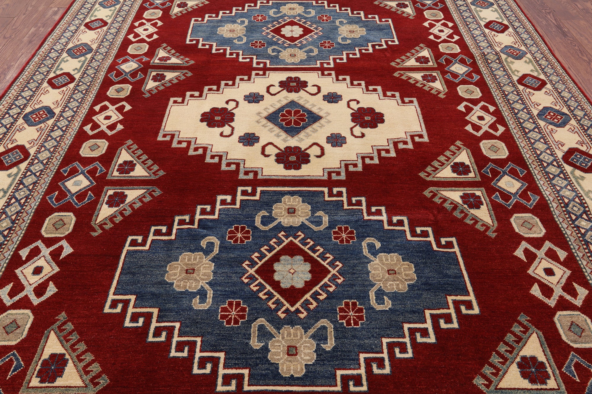 Red Kazak Hand Knotted Rug - 8' 5" X 11' 4" - Golden Nile