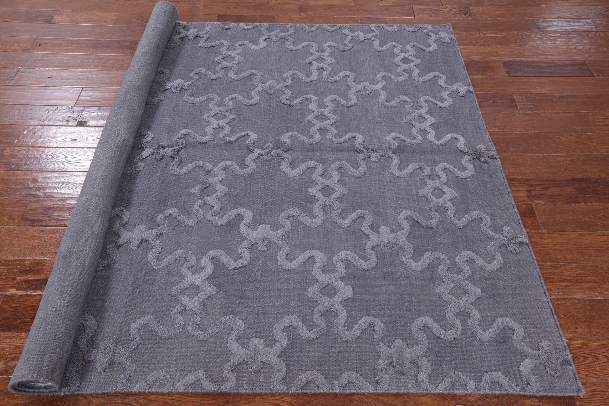 Grey Flat Weave Moroccan Wool Rug - 6' 1" X 9' 1" - Golden Nile