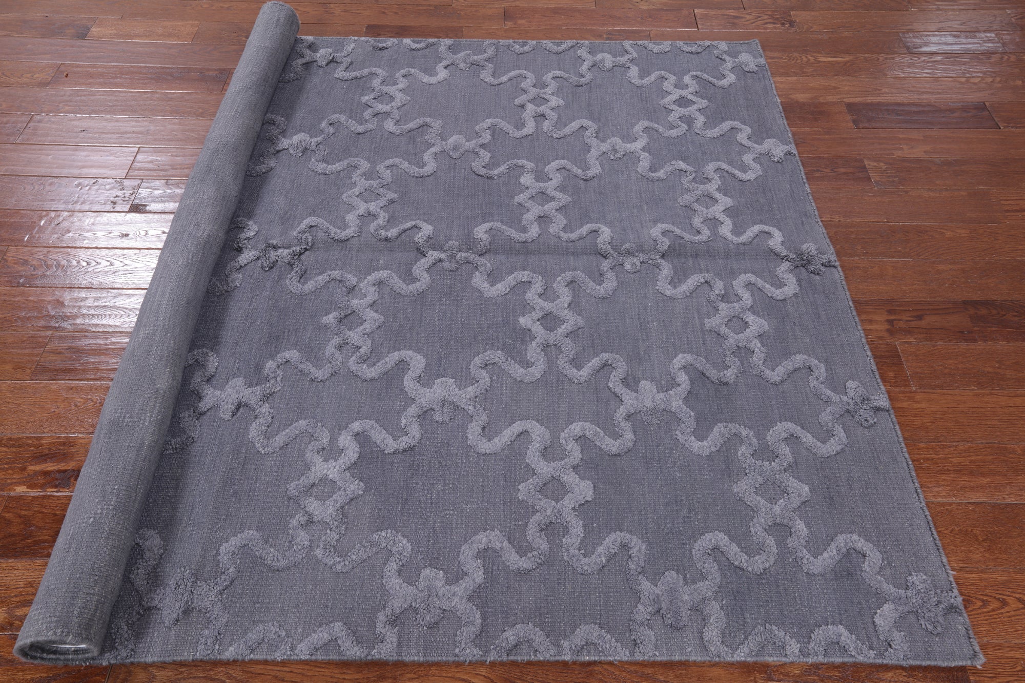 Grey Flat Weave Moroccan Wool Rug - 6' 1" X 9' 1" - Golden Nile