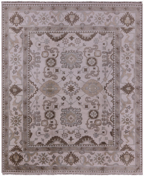 Ivory Turkish Oushak Hand Knotted Wool Rug - 8' 2" X 9' 10" - Golden Nile