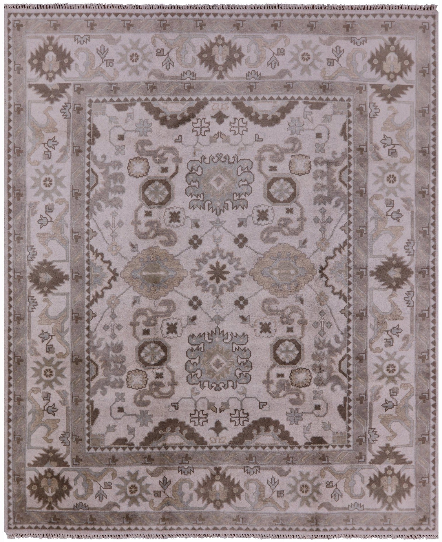 Ivory Turkish Oushak Hand Knotted Wool Rug - 8' 2" X 9' 10" - Golden Nile