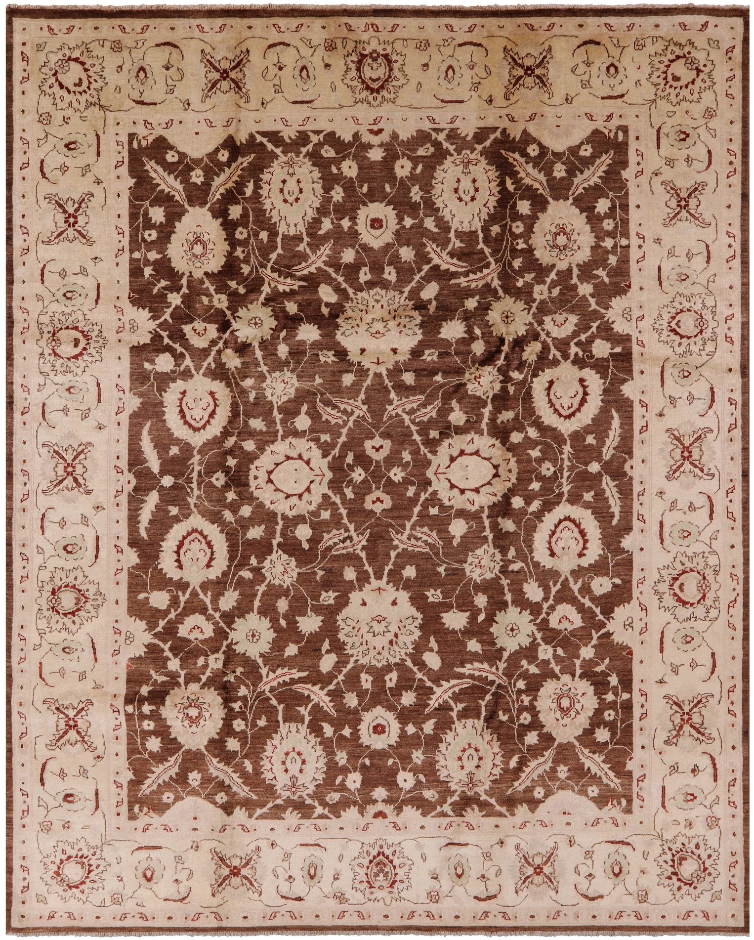 Brown Peshawar Handmade Wool Rug - 8' 0" X 9' 10" - Golden Nile