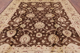 Brown Peshawar Handmade Wool Rug - 8' 0" X 9' 10" - Golden Nile