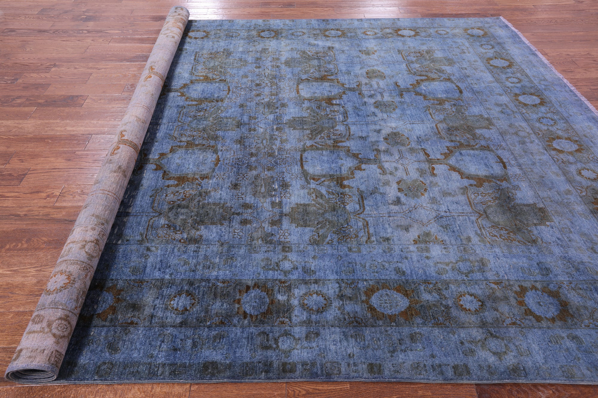 Blue Full Pile Overdyed Hand Knotted Wool Rug - 8' 10" X 11' 8" - Golden Nile