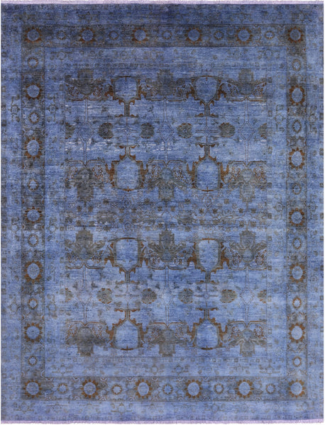 Blue Full Pile Overdyed Hand Knotted Wool Rug - 8' 10" X 11' 8" - Golden Nile