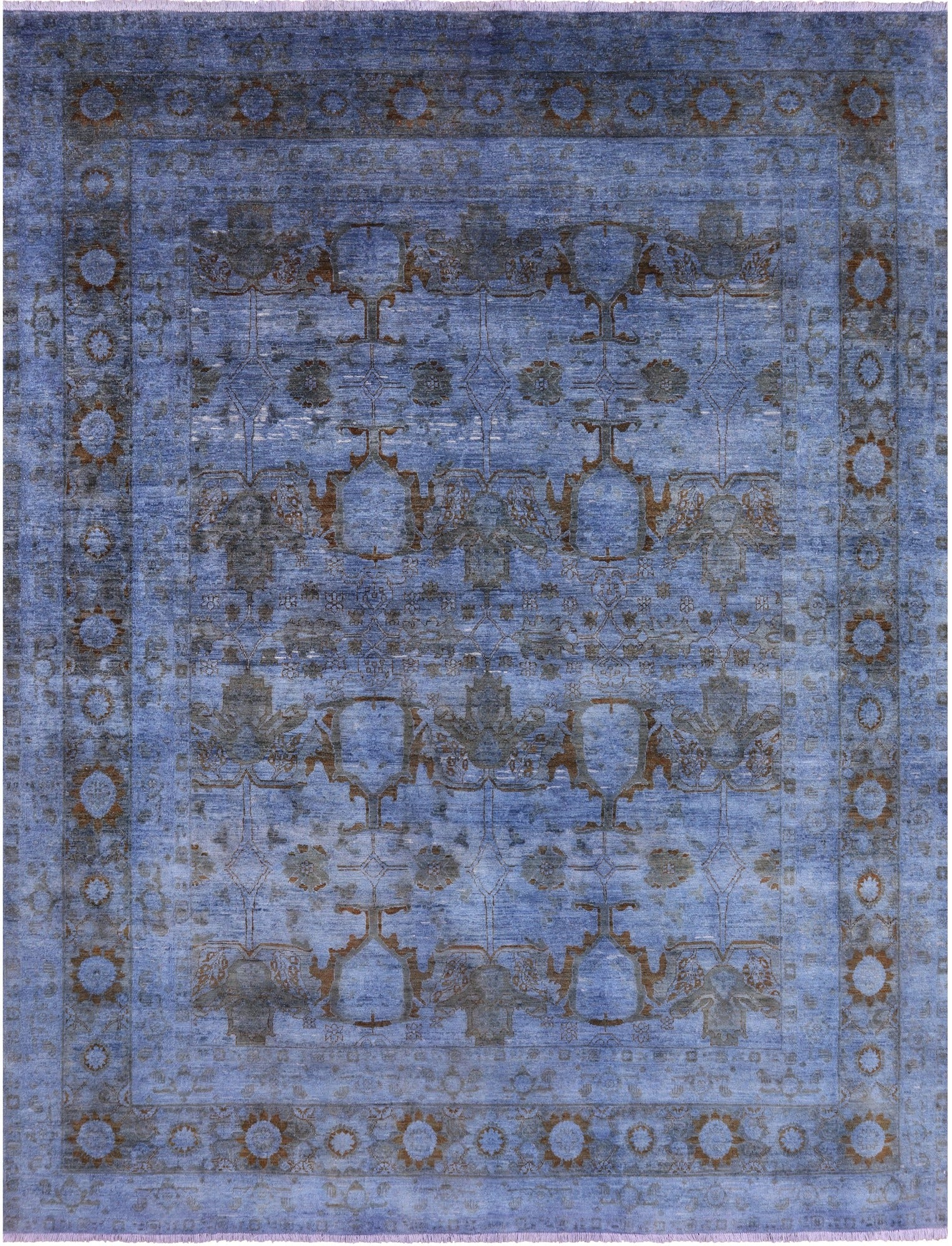 Blue Full Pile Overdyed Hand Knotted Wool Rug - 8' 10" X 11' 8" - Golden Nile