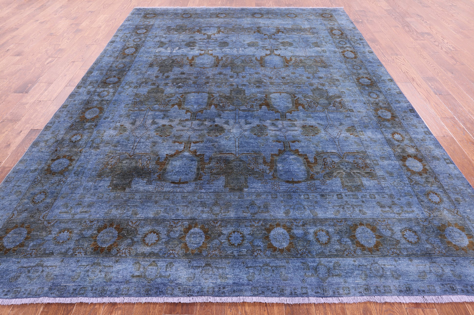 Blue Full Pile Overdyed Hand Knotted Wool Rug - 8' 10" X 11' 8" - Golden Nile