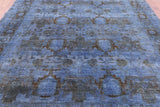 Blue Full Pile Overdyed Hand Knotted Wool Rug - 8' 10" X 11' 8" - Golden Nile