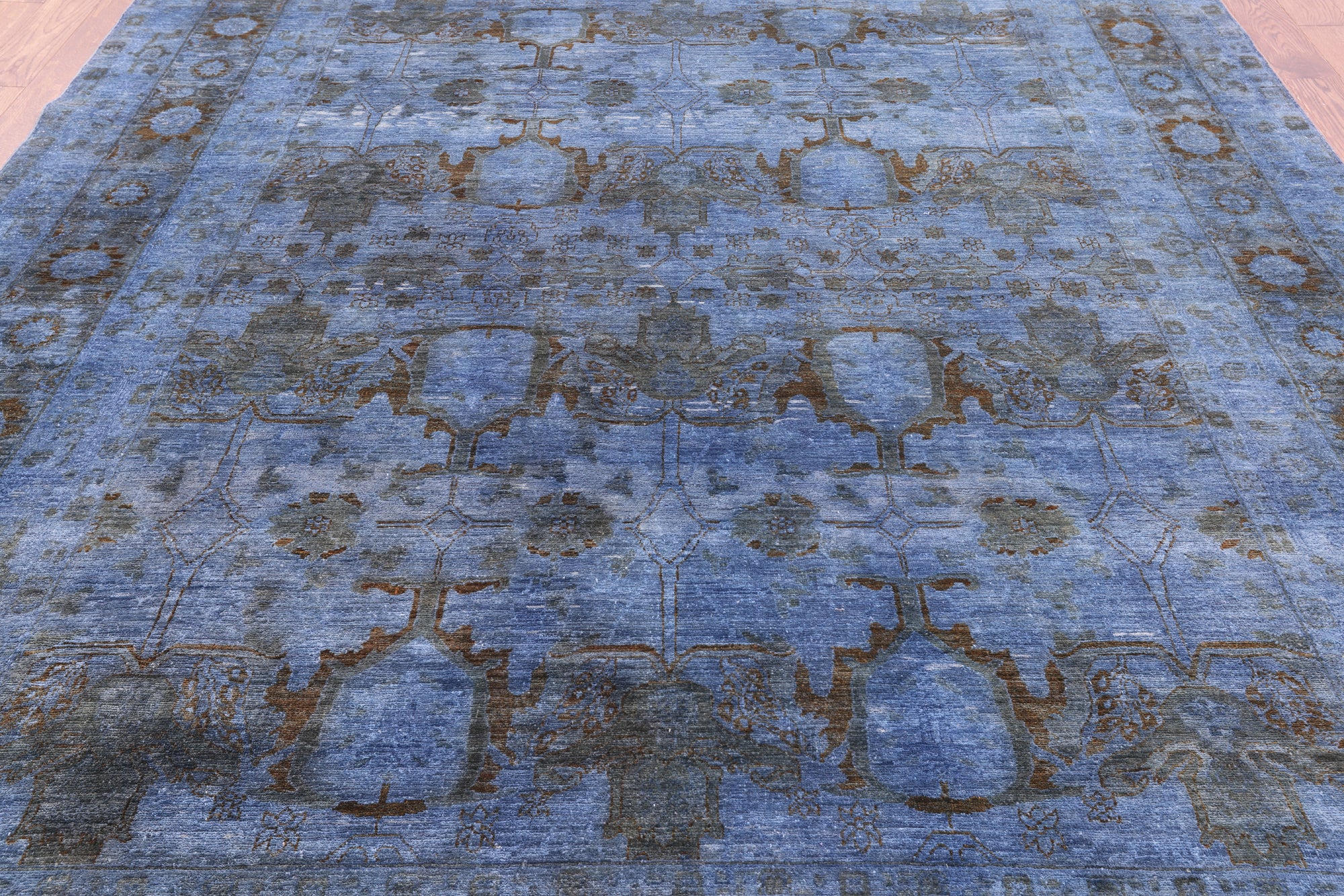 Blue Full Pile Overdyed Hand Knotted Wool Rug - 8' 10" X 11' 8" - Golden Nile