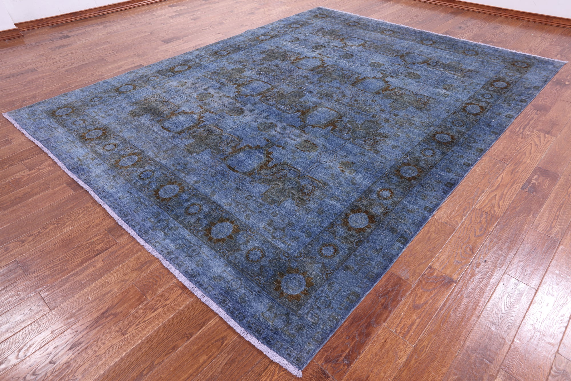 Blue Full Pile Overdyed Hand Knotted Wool Rug - 8' 10" X 11' 8" - Golden Nile