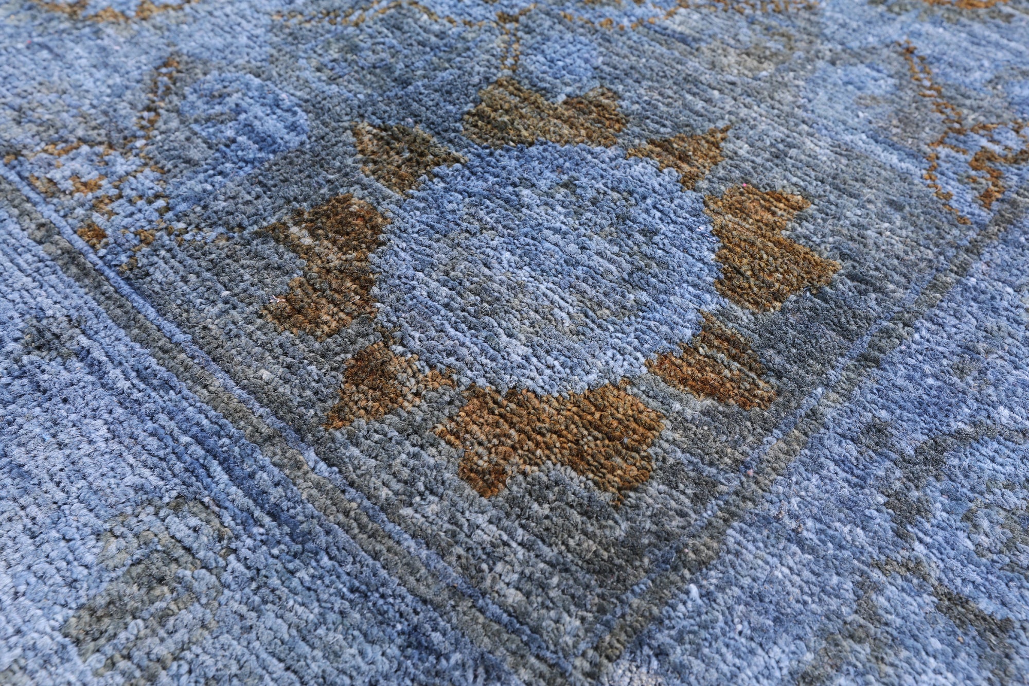 Blue Full Pile Overdyed Hand Knotted Wool Rug - 8' 10" X 11' 8" - Golden Nile