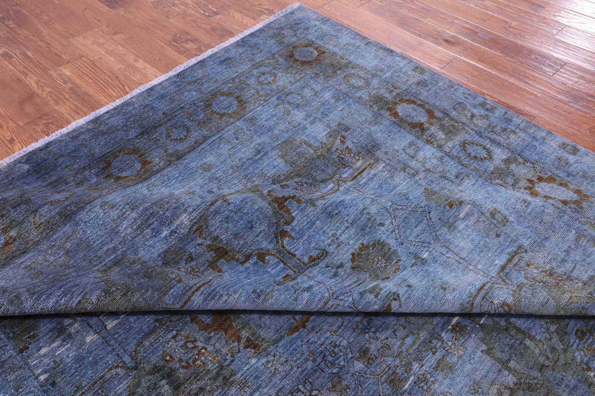 Blue Full Pile Overdyed Hand Knotted Wool Rug - 8' 10" X 11' 8" - Golden Nile