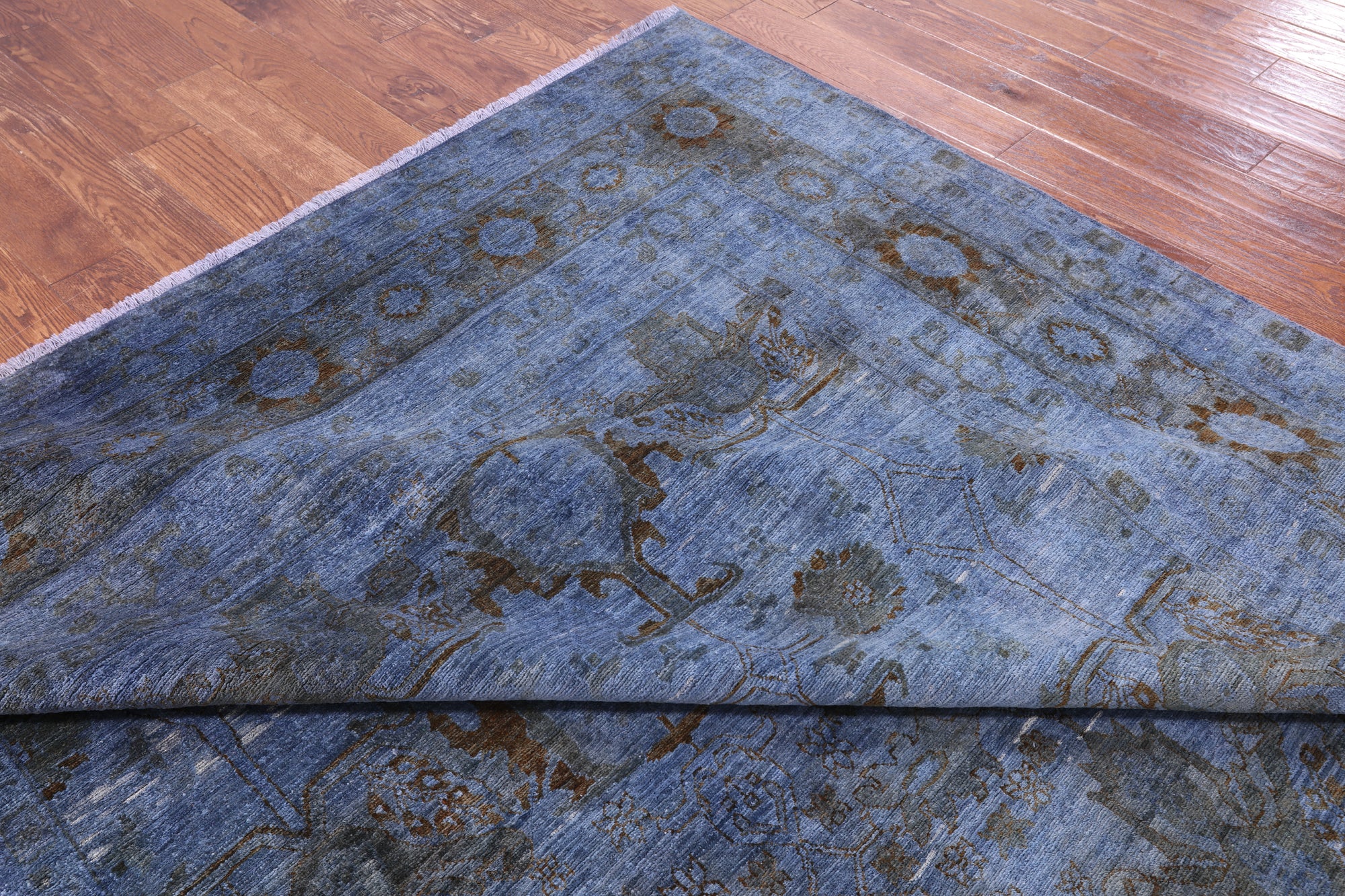 Blue Full Pile Overdyed Hand Knotted Wool Rug - 8' 10" X 11' 8" - Golden Nile