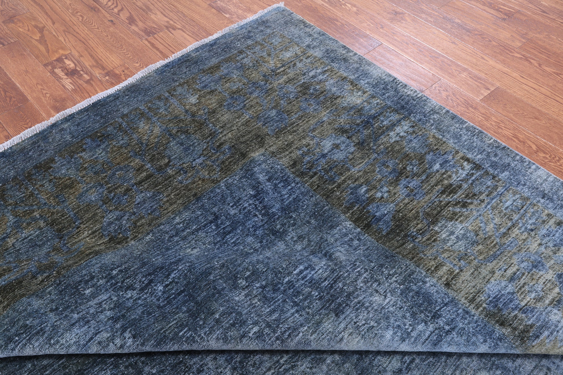Blue Full Pile Overdyed Hand Knotted Wool Rug - 9' 1" X 11' 10" - Golden Nile