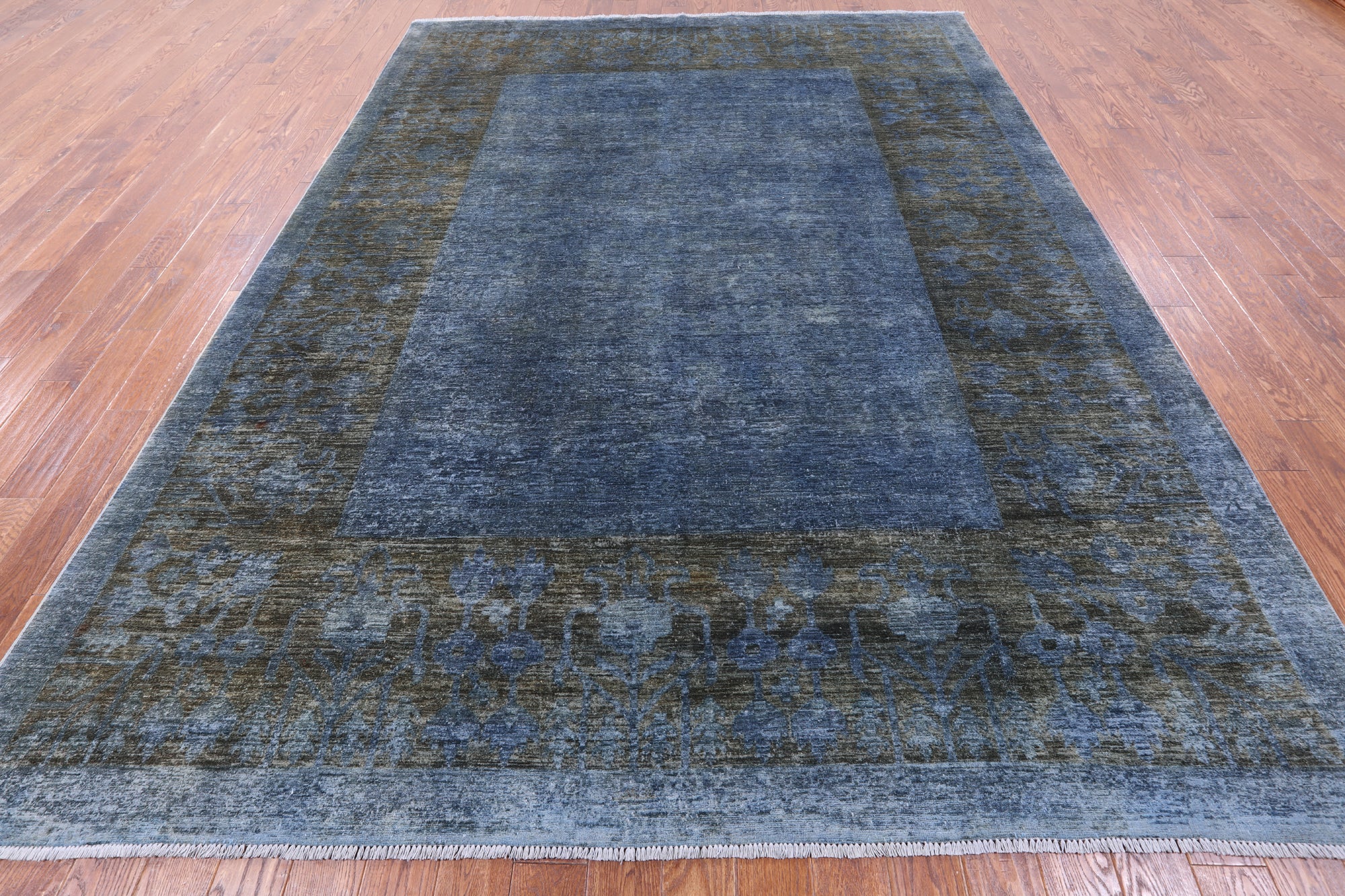 Blue Full Pile Overdyed Hand Knotted Wool Rug - 9' 1" X 11' 10" - Golden Nile