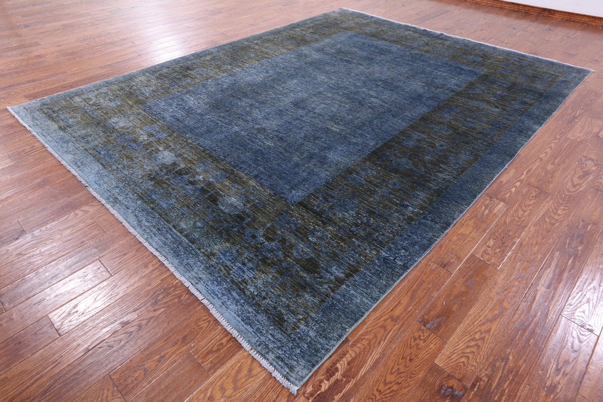Blue Full Pile Overdyed Hand Knotted Wool Rug - 9' 1" X 11' 10" - Golden Nile