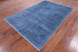 Blue Full Pile Overdyed Handmade Wool Rug - 6' 2" X 9' 2" - Golden Nile