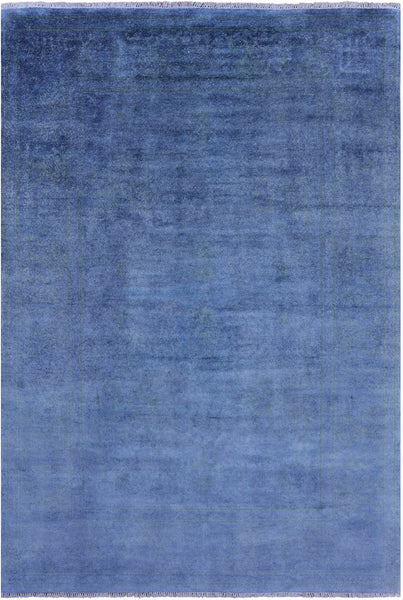 Blue Full Pile Overdyed Handmade Wool Rug - 6' 2" X 9' 2" - Golden Nile