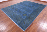 Blue Full Pile Overdyed Handmade Wool Rug - 9' 3" X 11' 9" - Golden Nile