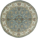 Blue Floral Round Peshawar Chobi Wool Area Rug 6 X 6 - Golden Nile