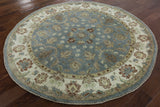 Blue Floral Round Peshawar Chobi Wool Area Rug 6 X 6 - Golden Nile