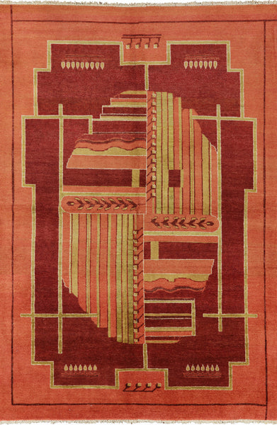 Orange Gabbeh Navajo Design Wool Rug 6 X 9 - Golden Nile