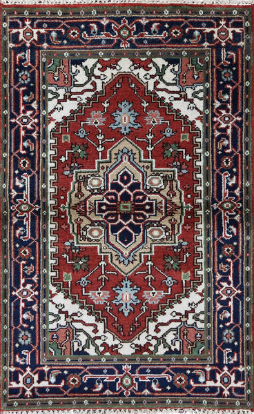 Red Heriz Serapi Hand Knootted Area Rug - 3' 2" X 5' 1" - Golden Nile