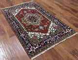 Red Heriz Serapi Hand Knootted Area Rug - 3' 2" X 5' 1" - Golden Nile