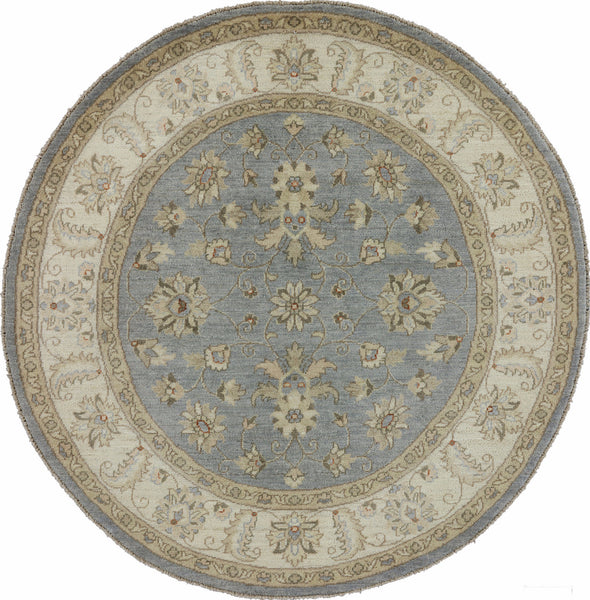 5 x 5 Round Peshawar Oriental Area Rug - Golden Nile