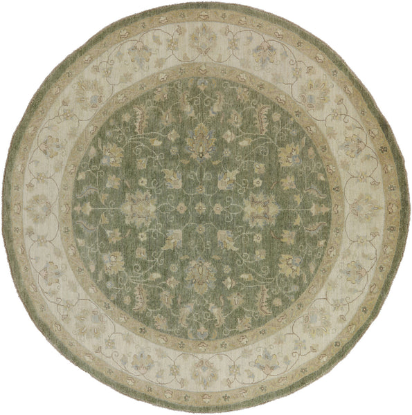 Oriental Peshawar 8' Round Hand Knotted Area Rug - Golden Nile